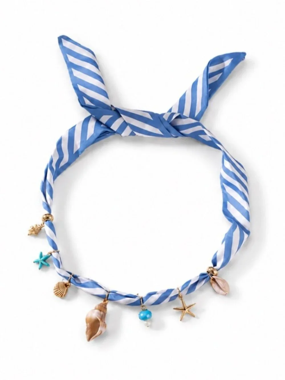New! Preppy Coastal Blue Striped Shell Necklace NWOT 5056